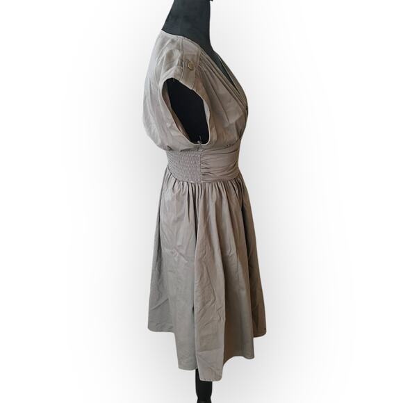 Bar III Women's Gray V-Neck Cinched Waist Zip Front A-Line Dress Size Small - Picture 3 of 13